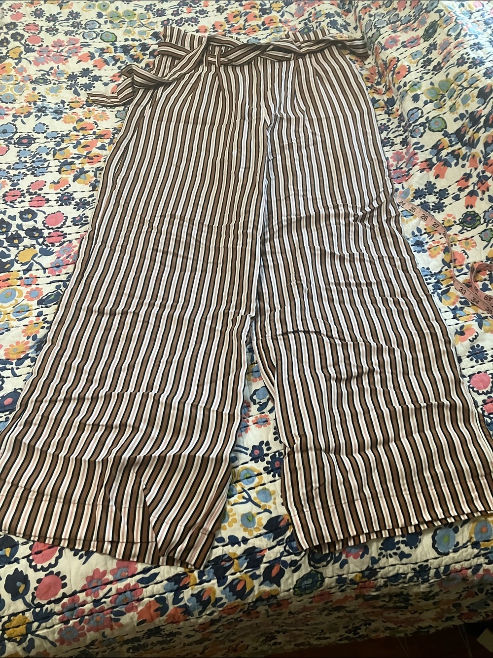 Express Brown and White Striped Wide Leg Pants